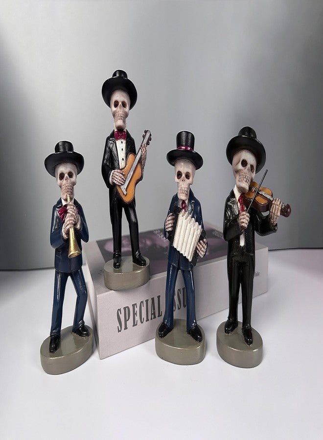 JORAE Skeletons Statue Mariachi Band Skull Halloween Figurines Home Decorative Set of 4 Day of The Dead Collectible Folk Musician Players, 5.5In - Image 1